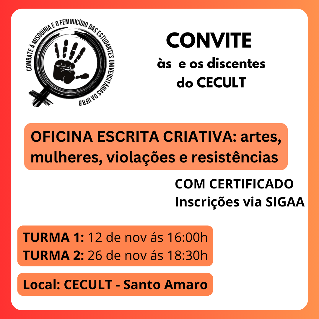 Convite para os discentes  CECULT - Projeto Combate a Misoginia e Feminicídio 