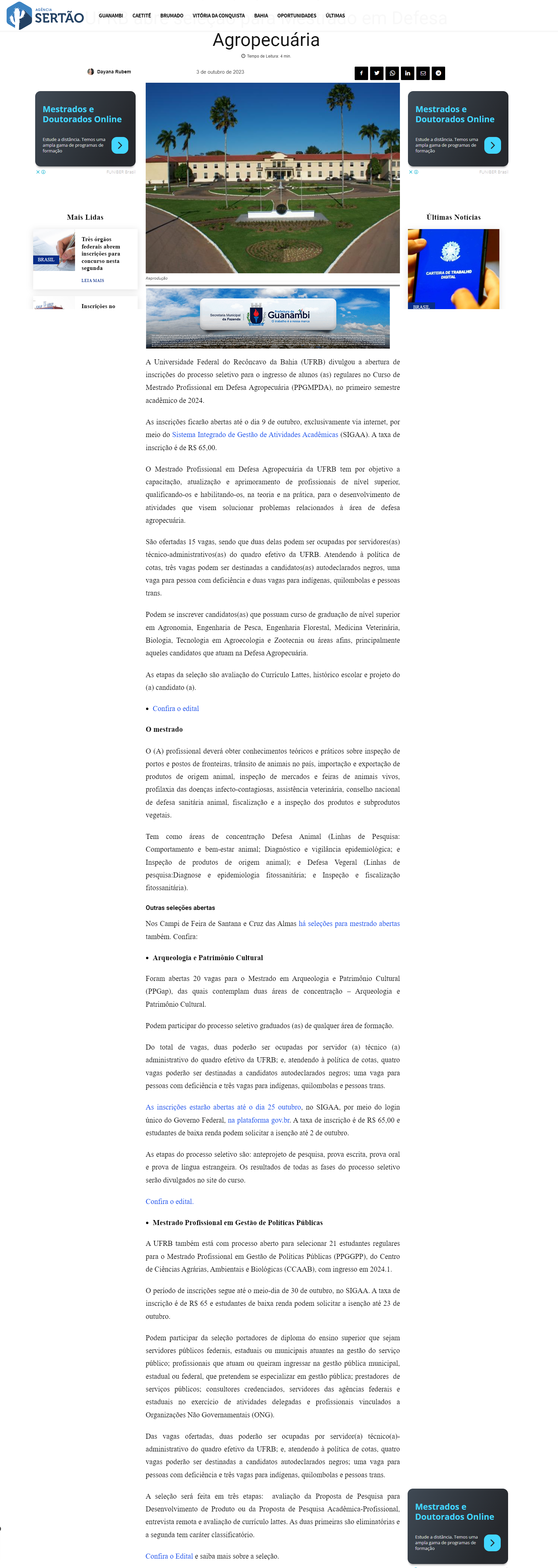 IFBA abre inscrições para Processo Seletivo 2020 - CDL Vitoria da Conquista