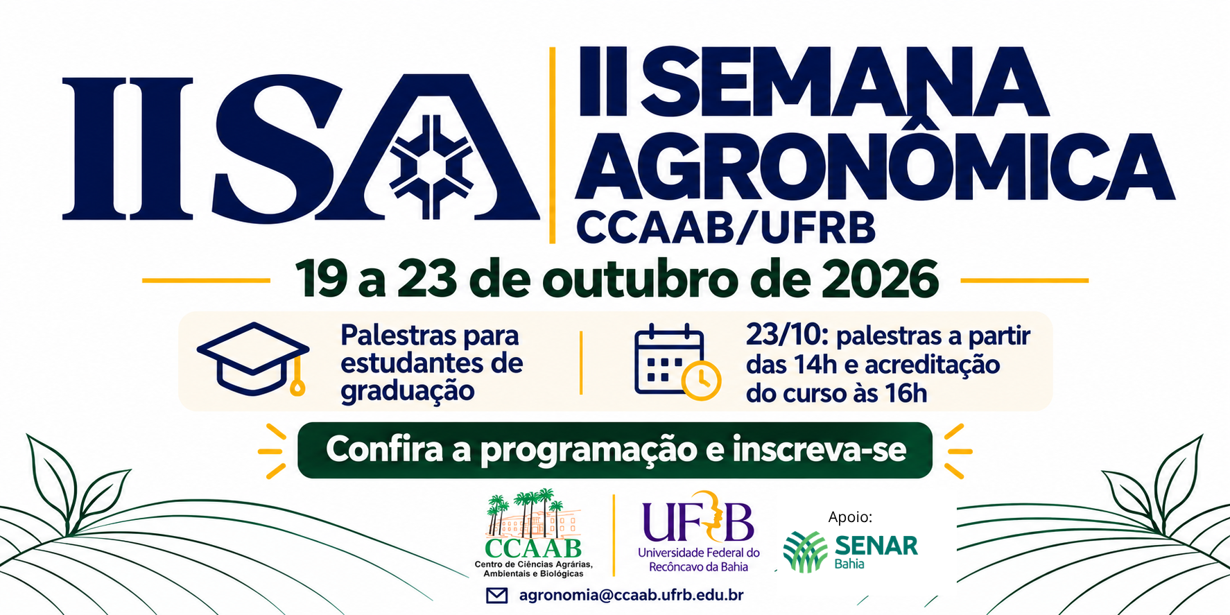 19 a 23/10/2026 - II Semana Agronômica do CCAAB/UFRB 