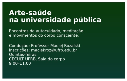 Encontros de autocuidado com práticas de meditação e movimento consciente no CECULT