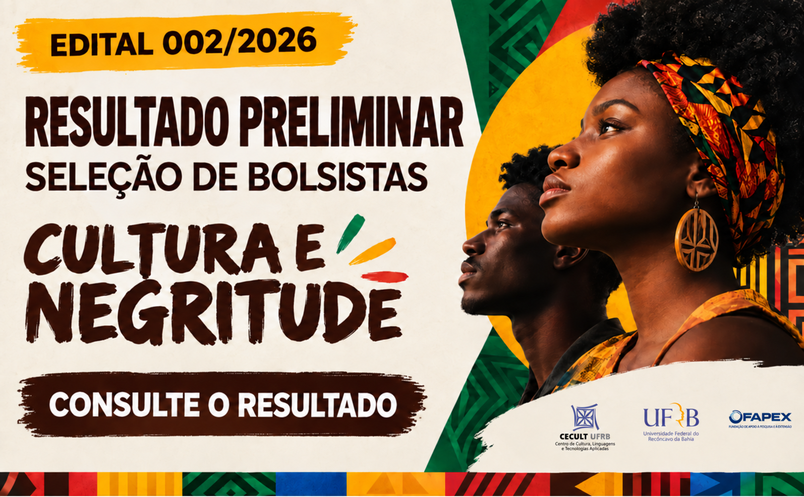 CECULT divulga resultado final preliminar da seleção de bolsistas do Cultura e Negritude