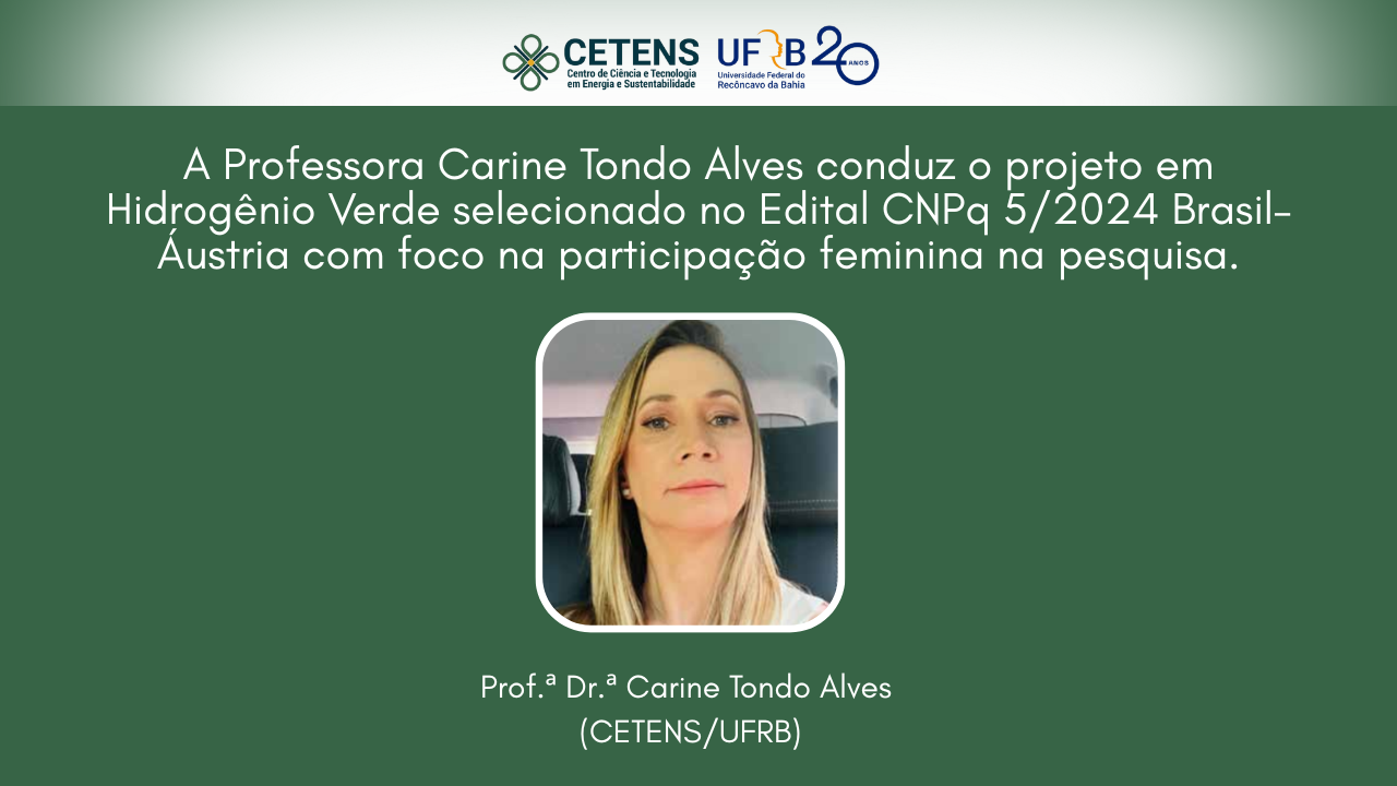 O CETENS/UFRB amplia a sua presença internacional na pesquisa em Hidrogênio Verde com a aprovação do projeto W-H₂ no Edital CNPq 05/2024 Brasil–Áustria.