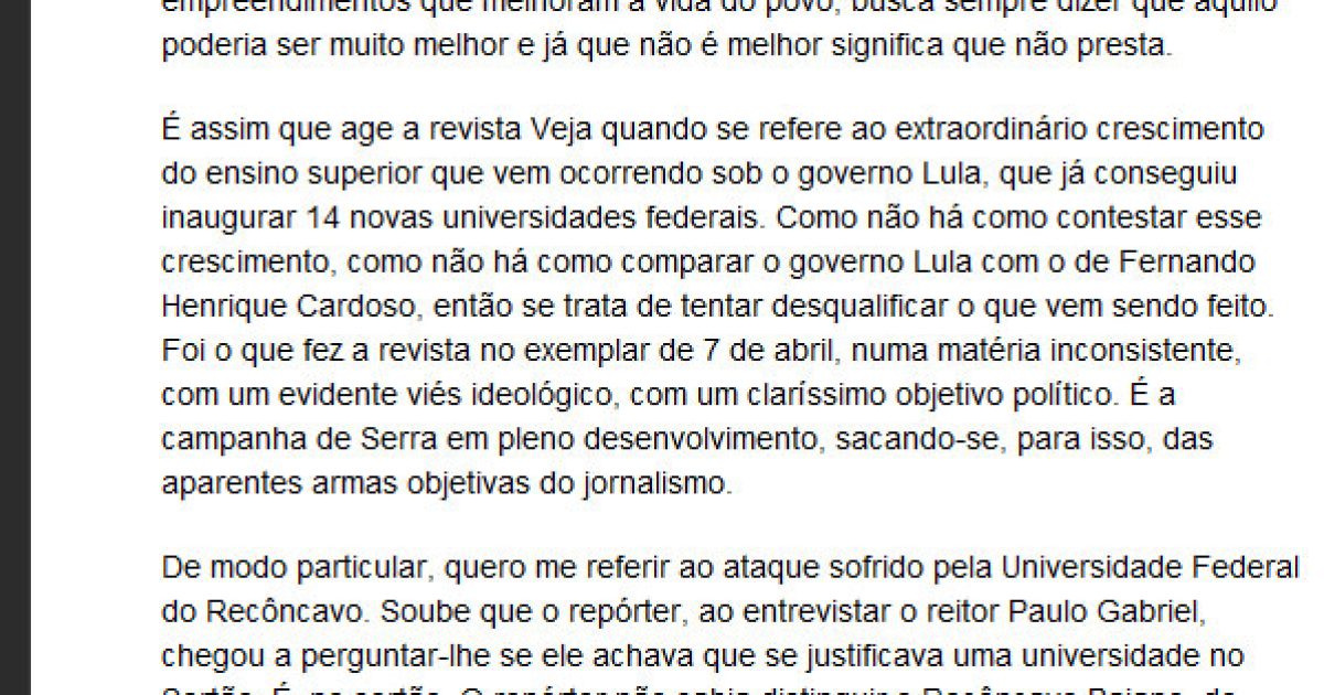 Veja, Recôncavo, Sertão e UFRB
