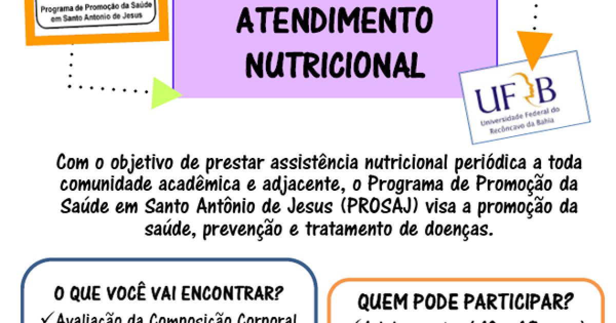 UFRB oferece atendimento nutricional gratuito através do PROSAJ
