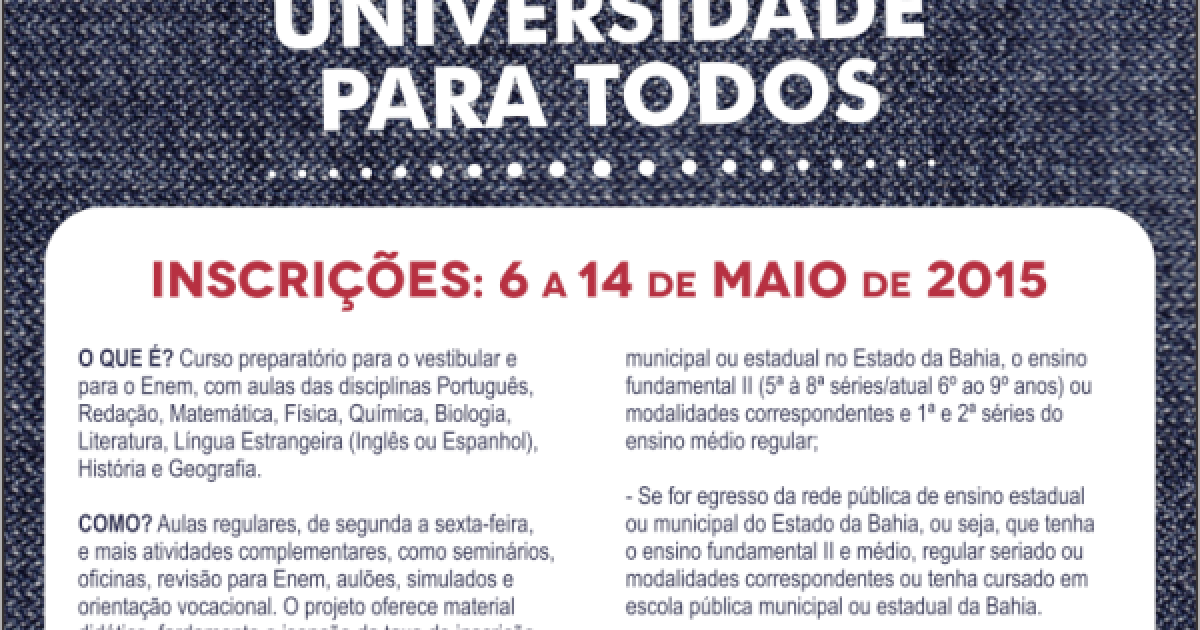 Inscrições para pré-vestibular UPT seguem até 14 de maio