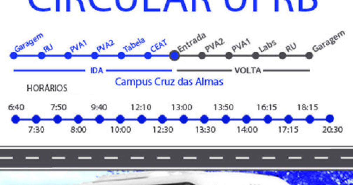 Horários e itinerário do ônibus circular no campus de Cruz das Almas