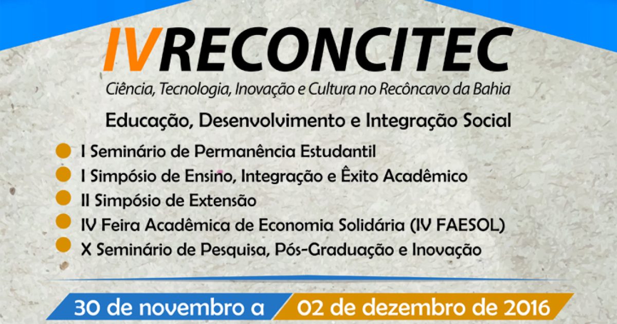 IV Reconcitec: inscrições para edição 2016 começam nesta quarta-feira, 20