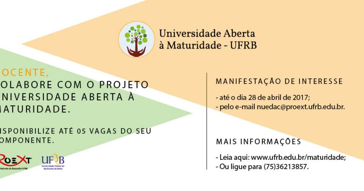 Docentes da UFRB podem disponibilizar vagas para Projeto da Maturidade