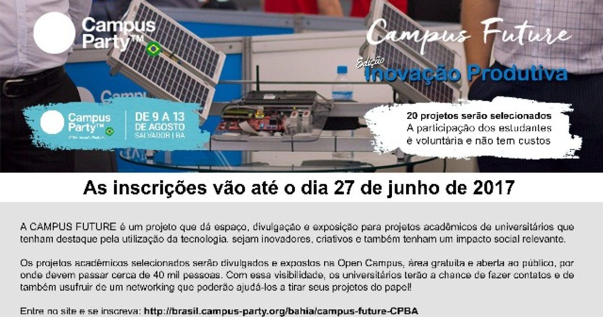Campus Future recebe inscrições de estudantes universitários até 27 de junho
