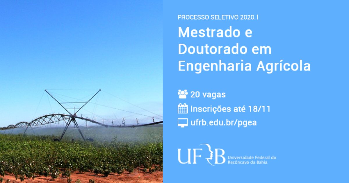 UFRB abre inscrições para Programa de Pós-Graduação em Engenharia Agrícola