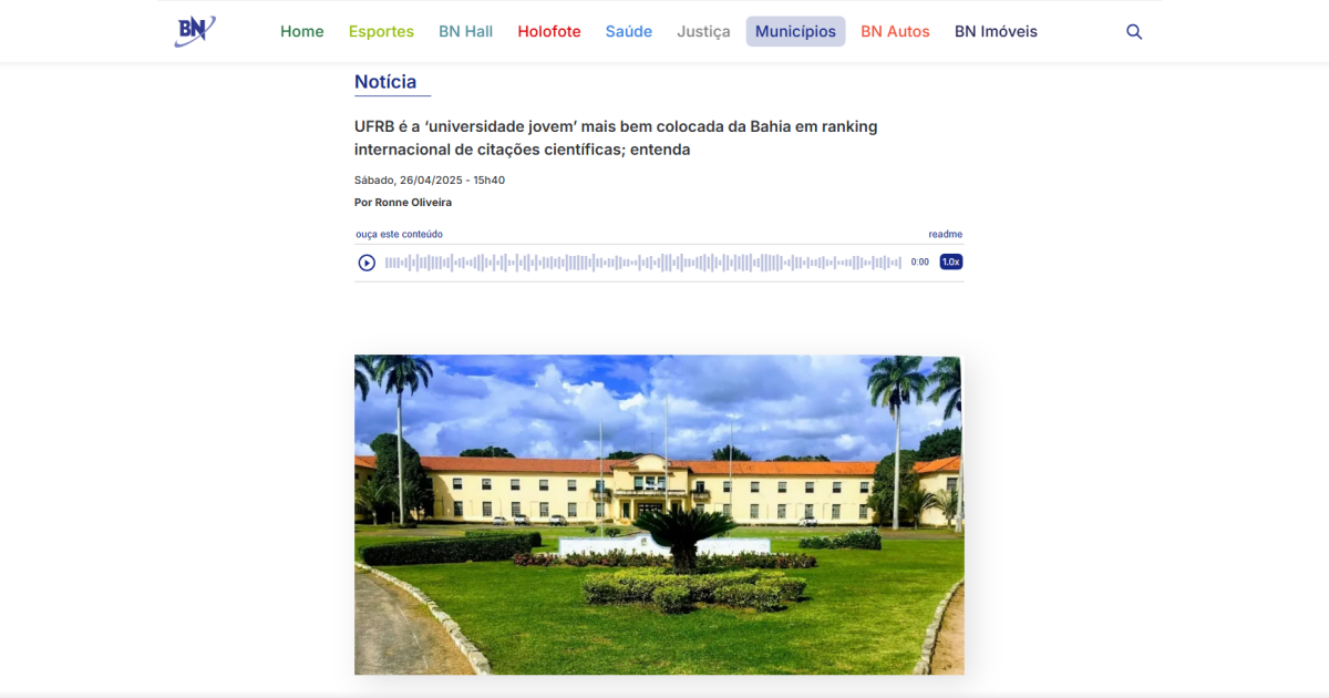 UFRB é a ‘universidade jovem’ mais bem colocada da Bahia em ranking internacional de citações científicas; entenda