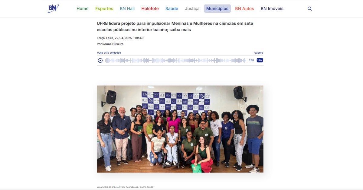UFRB lidera projeto para impulsionar Meninas e Mulheres na ciências em sete escolas públicas no interior baiano; saiba mais