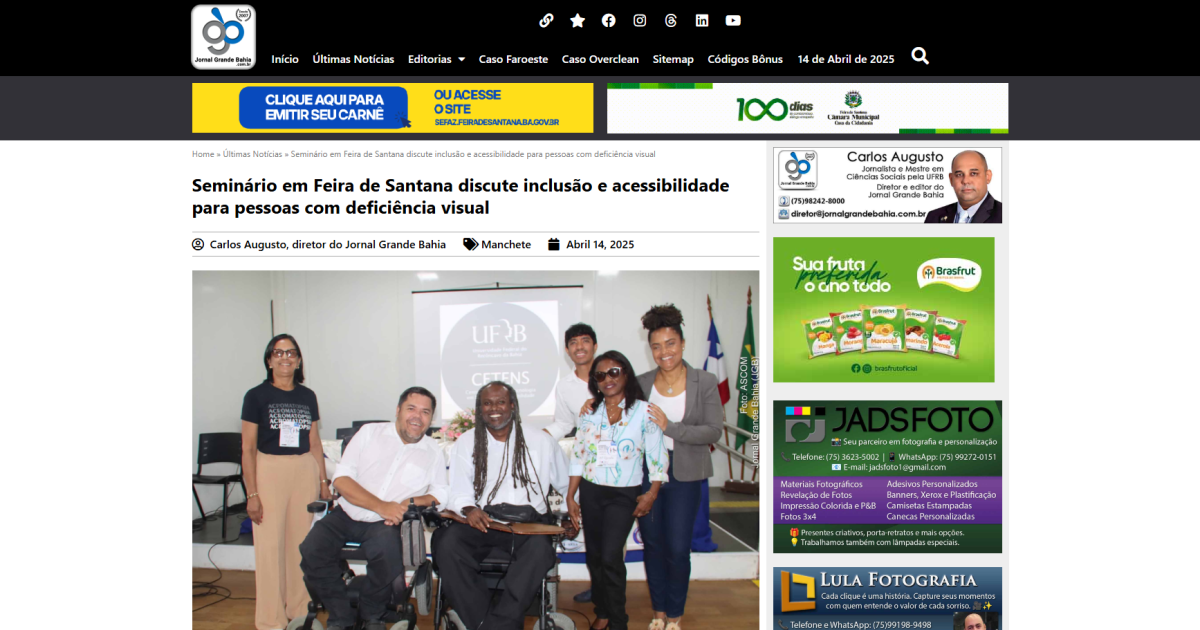 Seminário em Feira de Santana discute inclusão e acessibilidade para pessoas com deficiência visual