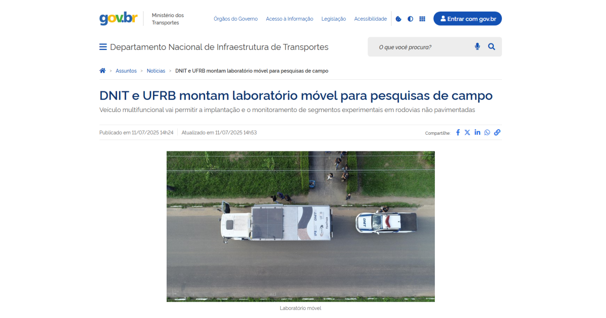 DNIT e UFRB montam laboratório móvel para pesquisas de campo