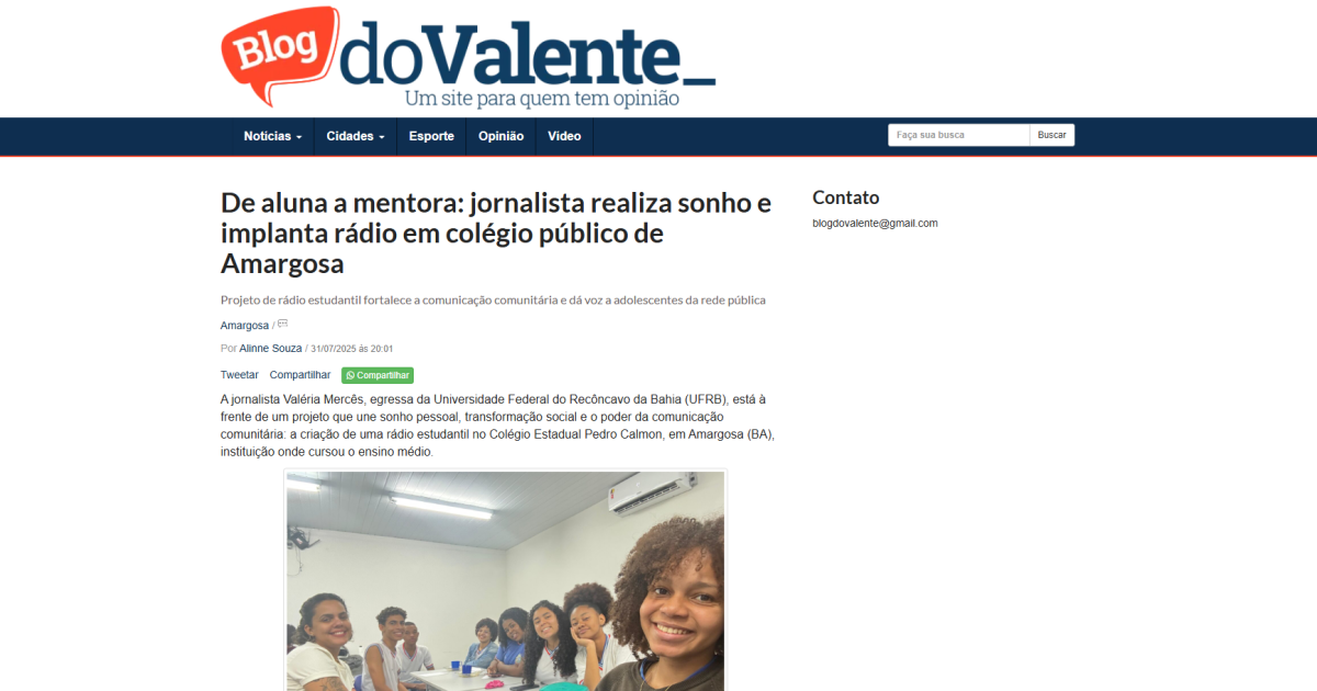 De aluna a mentora: jornalista realiza sonho e implanta rádio em colégio público de Amargosa