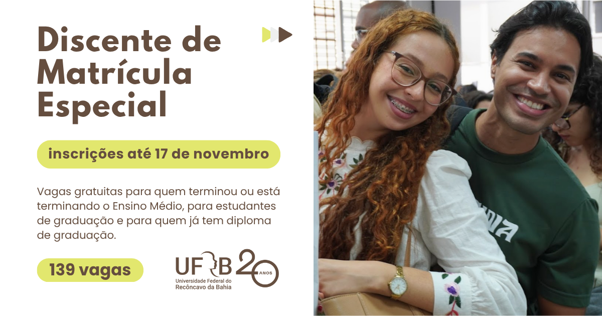UFRB abre 139 vagas para discentes de matrícula especial em cursos de graduação no semestre 2026.1