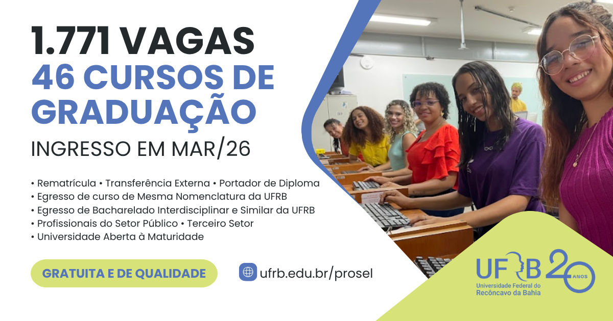 UFRB oferta 1.771 vagas em 46 cursos de graduação em sete cidades baianas