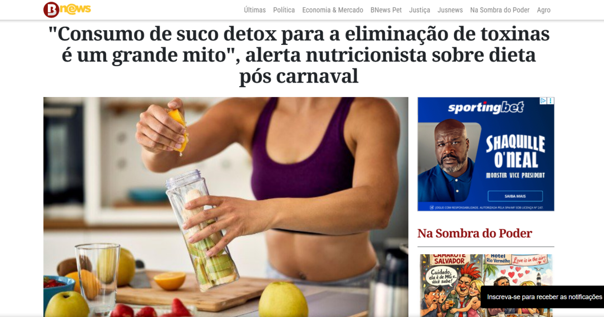“Consumo de suco detox para a eliminação de toxinas é um grande mito”, alerta nutricionista sobre dieta pós carnaval