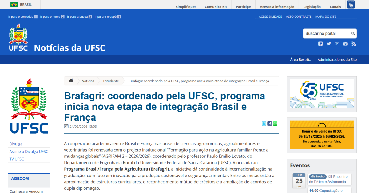 Brafagri: coordenado pela UFSC, programa inicia nova etapa de integração Brasil e França