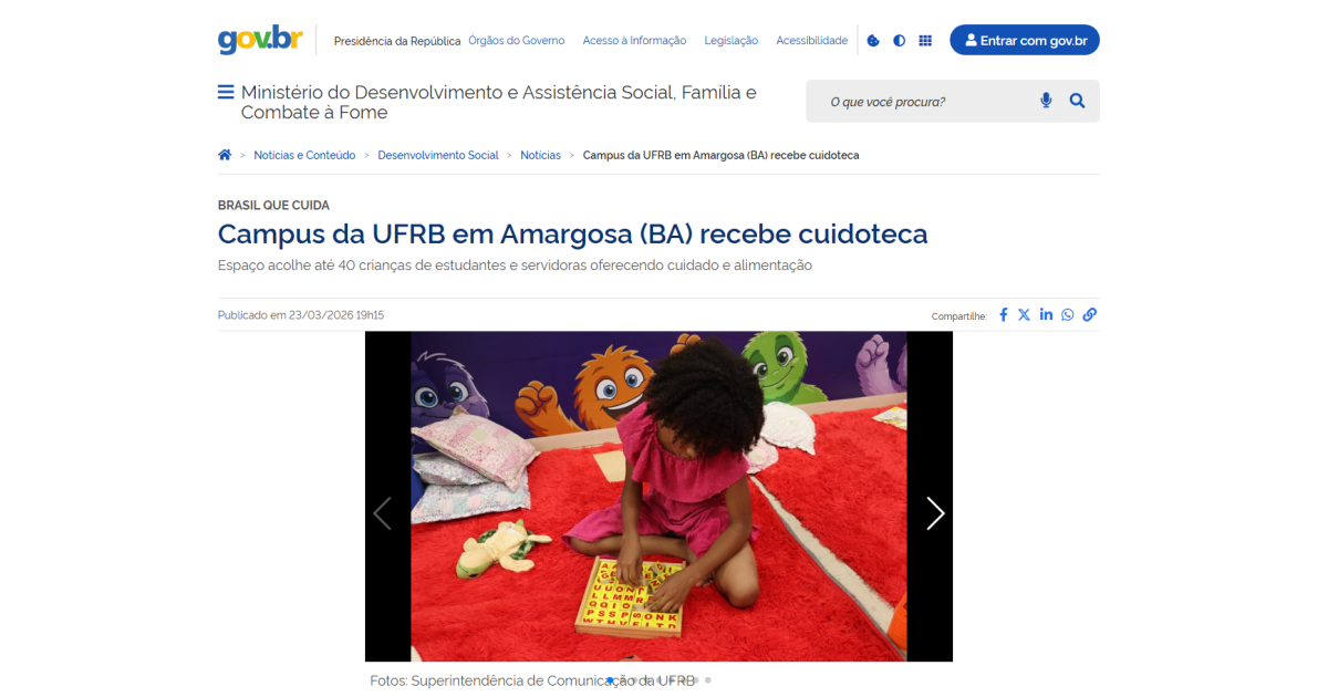 Campus da UFRB em Amargosa (BA) recebe cuidoteca