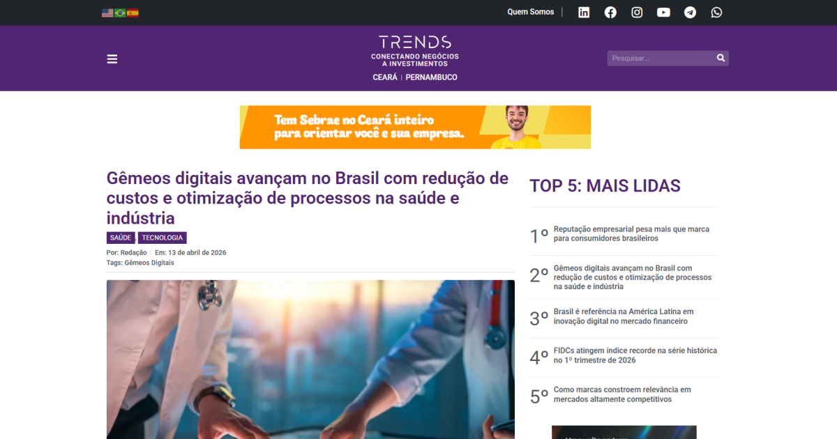 Gêmeos digitais avançam no Brasil com redução de custos e otimização de processos na saúde e indústria
