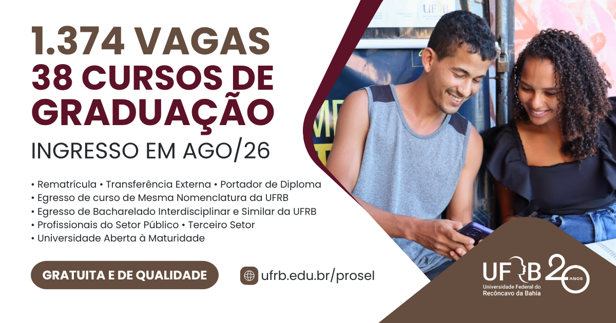 UFRB abre seleção para preenchimento de 1.374 vagas, distribuídas entre rematrícula e público externo