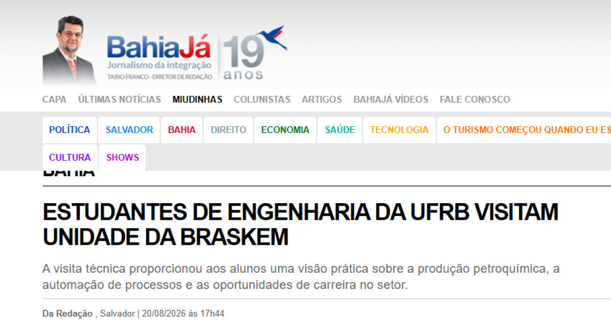 ESTUDANTES DE ENGENHARIA DA UFRB VISITAM UNIDADE DA BRASKEM