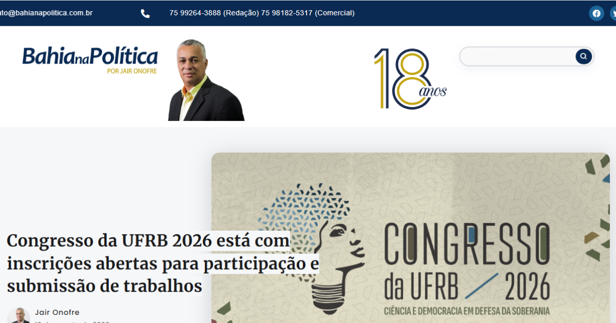 Congresso da UFRB 2026 está com inscrições abertas para participação e submissão de trabalhos