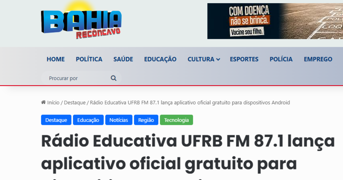 Rádio Educativa UFRB FM 87.1 lança aplicativo oficial gratuito para dispositivos Android