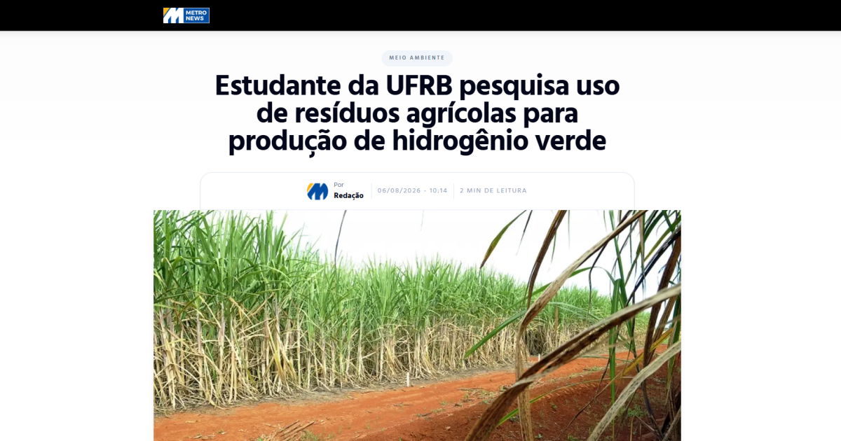 Estudante da UFRB pesquisa uso de resíduos agrícolas para produção de hidrogênio verde