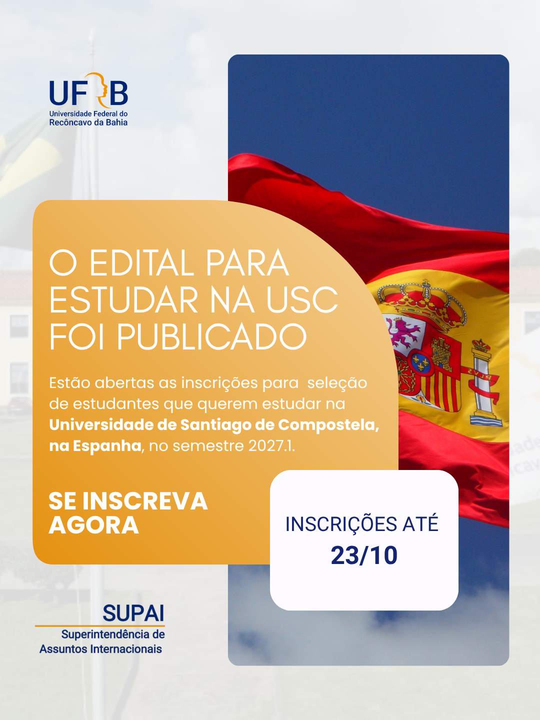 Mobilidade Acadêmica na Espanha- Inscrições Abertas!